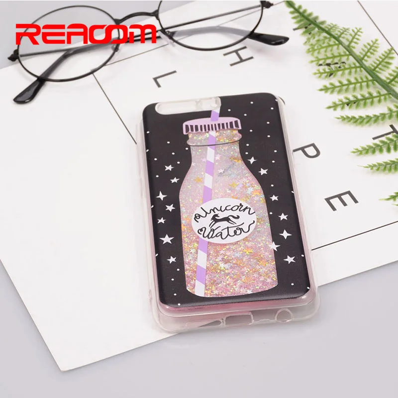 Reaoom for Huawei Honor 9 Case Glitter Dynamic Liquid Colorful Star Quicksand Cute Bottle Unicorn Cover |