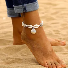 KISSWIFE, винтажный античный браслет золотого цвета, Женская оболочка, блестки, бусины, геометрический Шарм, богемные украшения для щиколотки стопы, прямая