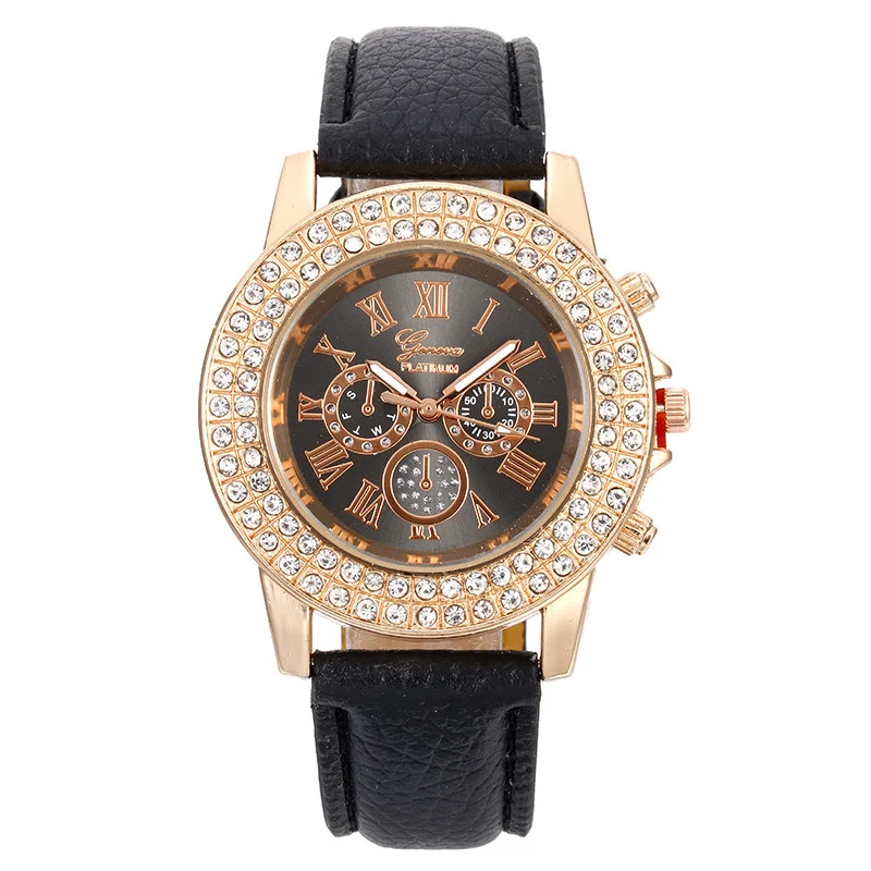 

Brand Quartz Ladies Watch Dual Drift Drill Ladies Watch Leather Large Dial Luxury Gift Watch relogio feminino Relojes mujer