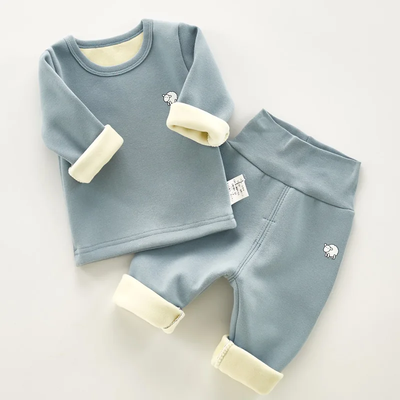 Комплект одежды для маленьких девочек; зимняя бархатная Пижама для маленьких мальчиков; повседневная одежда Детский спортивный костюм одежда для малышей; От 0 до 4 лет - Цвет: Blue