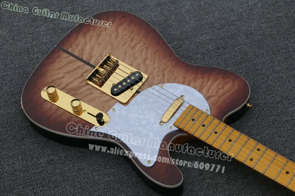 Классическая индивидуальная гитара Merle Haggard Signature TL, коричневая фигурная, из клена золотого оборудования с корпусом из ольхи