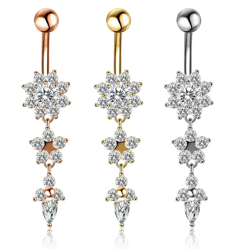 

Charm Flower Navel Piercing Luxury Earrings In Navel Belly Button Rings Piercing Nombril Body Jewelry Stainless Steel Jewelry