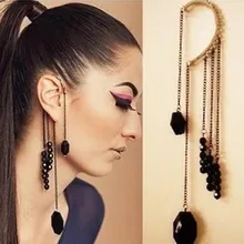 24 шт.(не пара) Мода Панк черный драгоценный камень кисточка ушные крючки серьги клипсы ушные манжеты