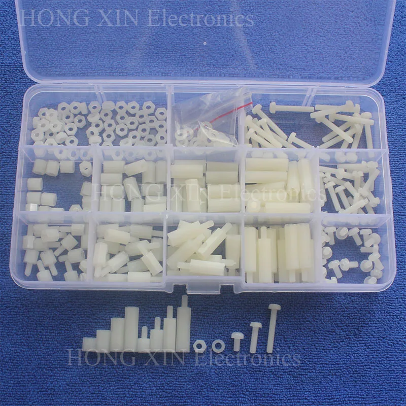 

260Pcs M3 Female-Female Spacers Standoff PA66 PCB Threaded Free shipping Hex Column Bolt Assortment kit set Fastener Hardware