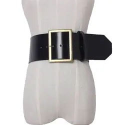 Новые для женщин широкие кожаные ремни полный черный кожаный ремень Винтаж металлической пряжкой ремни для платье