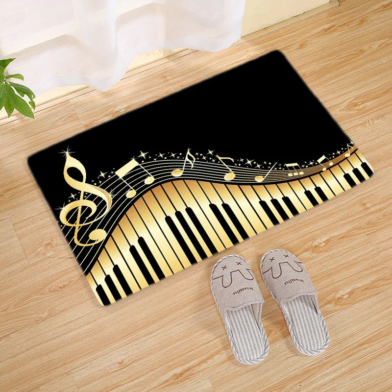 

Vintage Simple Music Notes Print Floor Mat Flannel Non-slip Doormat Flannel Entrance Bathroom Rug Carpet Livingroom Home Decor