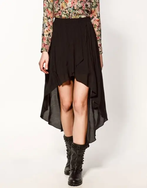 YIGELILA Black Chiffon Asymmetrical 