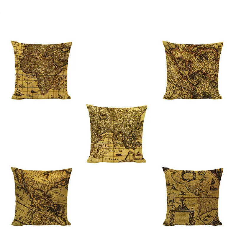 

Classical Map Pattern Cushion Cover Personality Letters Digital Five-pointed Star Beautiful Girl Colorful Style Home Decoration