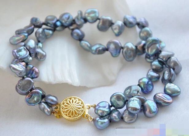 

Hot selling>@@ > 01302 2row 8" BLACK BAROQUE KESHI REBORN PEARL BRACELET -Bride jewelry free shipping