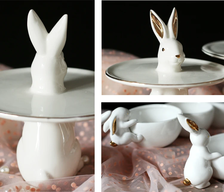 Креативная тарелка для торта в виде кролика, керамическая чаша, поднос для хранения конфет, держатель для ключей, украшение дома