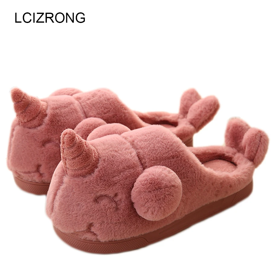 

LCIZRONG Unicorn slippers Women Plush Home Slippers Winter Warm Big Size Family Unisex Slipper Indoor House Mules New Flip Flops