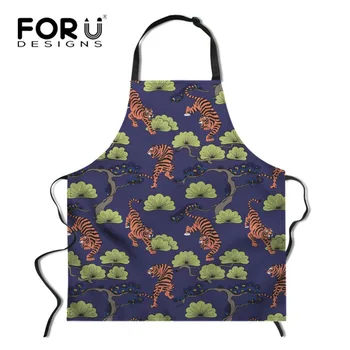 

FORUDESIGNS Jungle Tiger Head Pattern Cooking Aprons for Men Funny Chef Waiter Cafe Shop BBQ Hairdresser Aprons Sleeveless