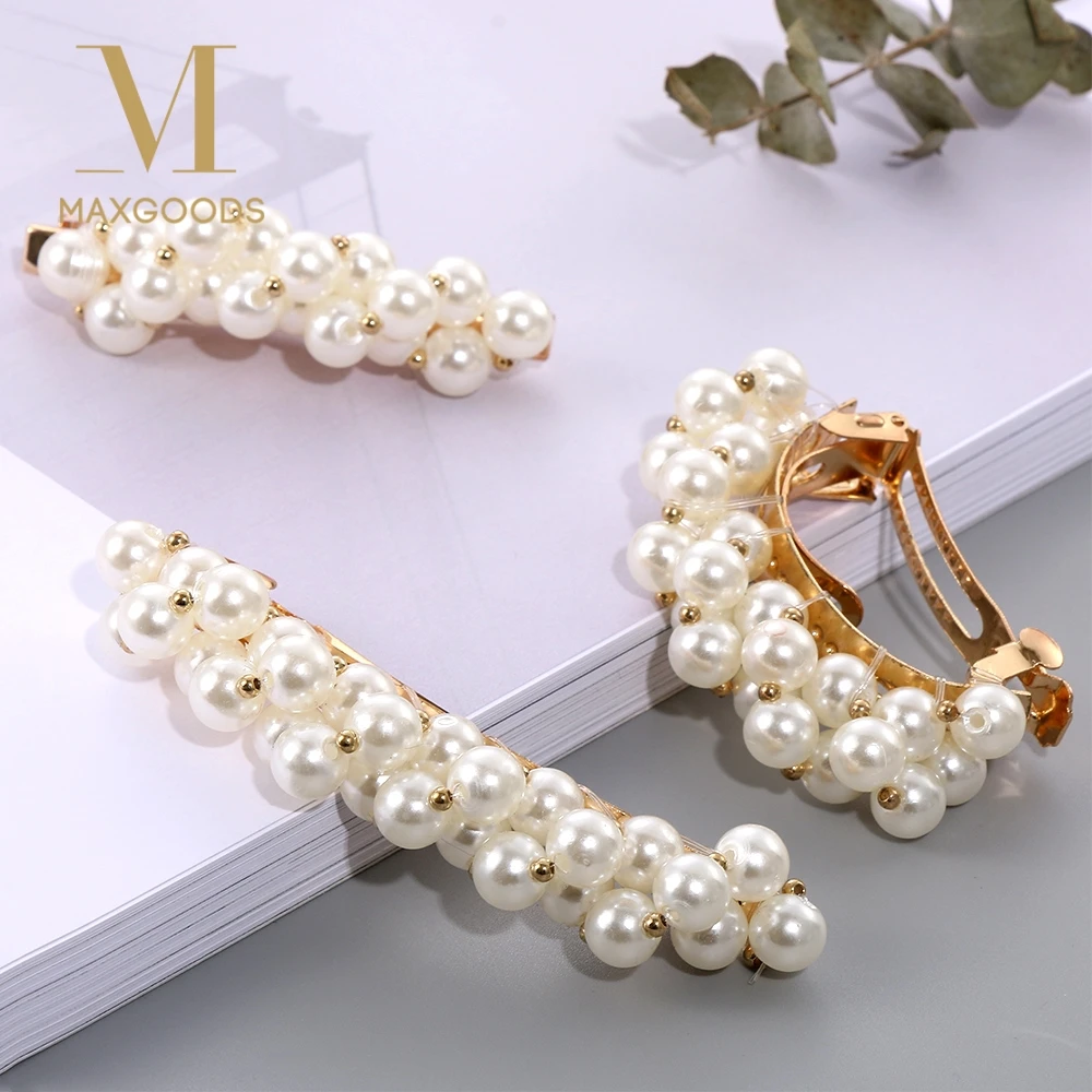 

Fashion Women Imitiation Pearl Hair Clips Hairpins Handmade Braided White Pearl Metal Hairgrip Hair Accessories