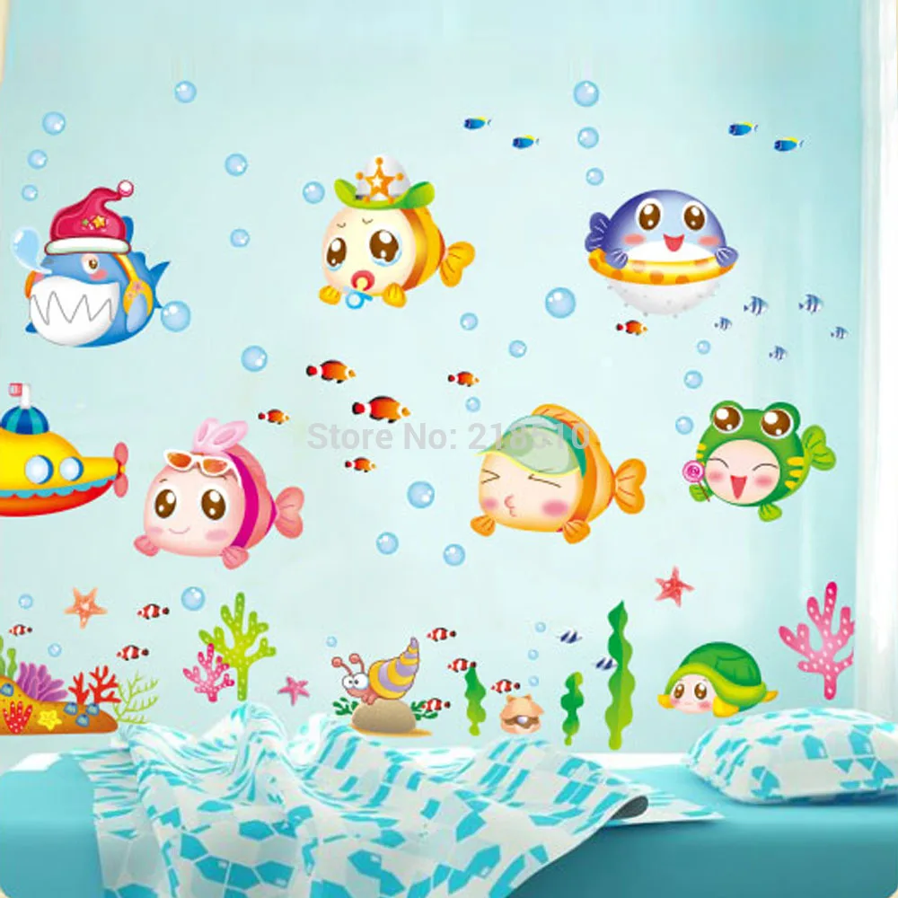 Kartun Lucu Dunia Bawah Laut Ikan Gelembung Diy Dinding Sticke Stiker Wallpaper Seni Dekorasi Mural Anak Kamar Anak Decal 50 70 Cm Wallpaper Sticker Wall Stickdecoration Murale Aliexpress