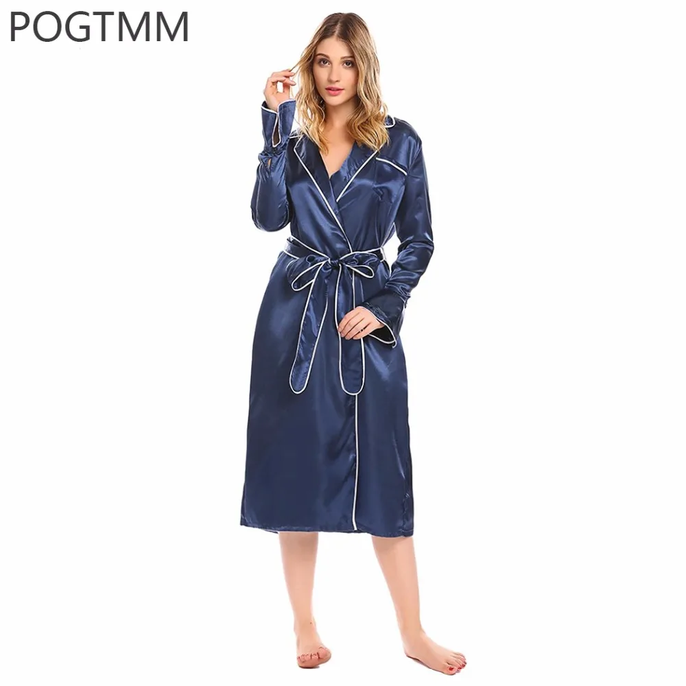 Sexy Night Wear Women Flare Sleeve Long Bathrobe Bride Stain Bath Robe