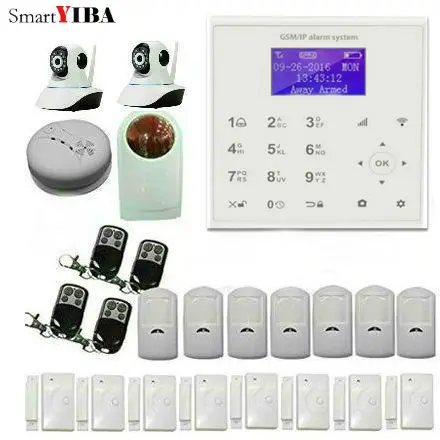 

SmartYIBA GSM SMS Touch Screen Alarm Panel WIFI Security Alarm Kits With IP Network Camera +Smoke Detector Alarm+Strobe Siren