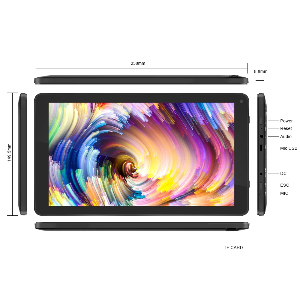 YUNTAB черный 10,1 дюймов D102 Android 4,2 Tablet PC 4 ядра с двойной Камера, 1024*600 HD Разрешение 5500 мАч Батарея