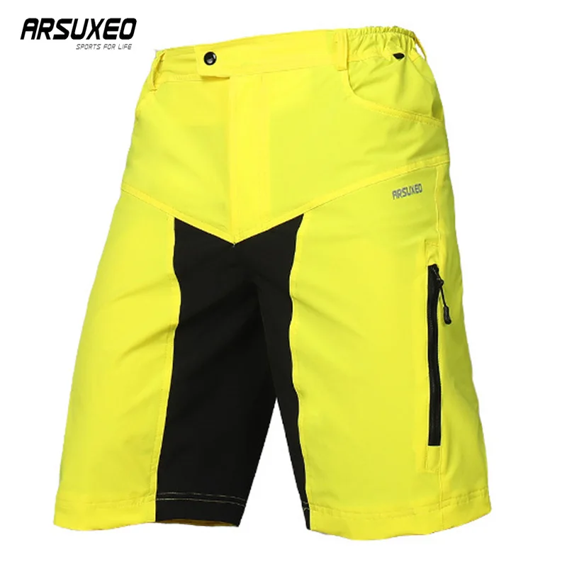 ARSUXEO велосипедные шорты мужские свободные MTB шорты дышащие шорты для фитнеса быстросохнущие спортивные велосипедные шорты с карманом - Цвет: Yellow