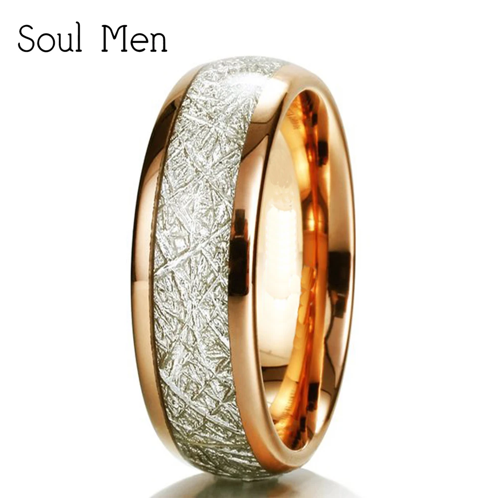 Soul Men 6mm Wide Rose Gold Meteorite Rings Boy & Girl Tungsten Carbide Wedding Band Natural Design Spain anillos alliance