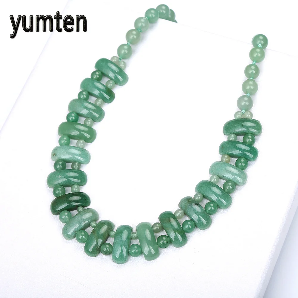 Yumten Aventurine Нефритовое женское большое ожерелье в богемном стиле с бусинами модные