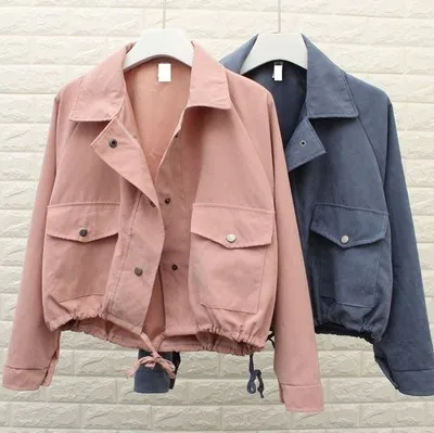 

Spring and autumn new loose single-breasted long sleeves bomber jacket