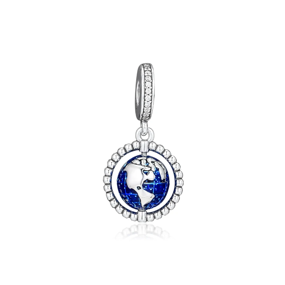 Подходит Pandora Подвески Браслет вращающийся глобус Висячие стерлингового серебра 925 бусины-талисманы для рукоделия для изготовления ювелирных изделий женские подарки F995
