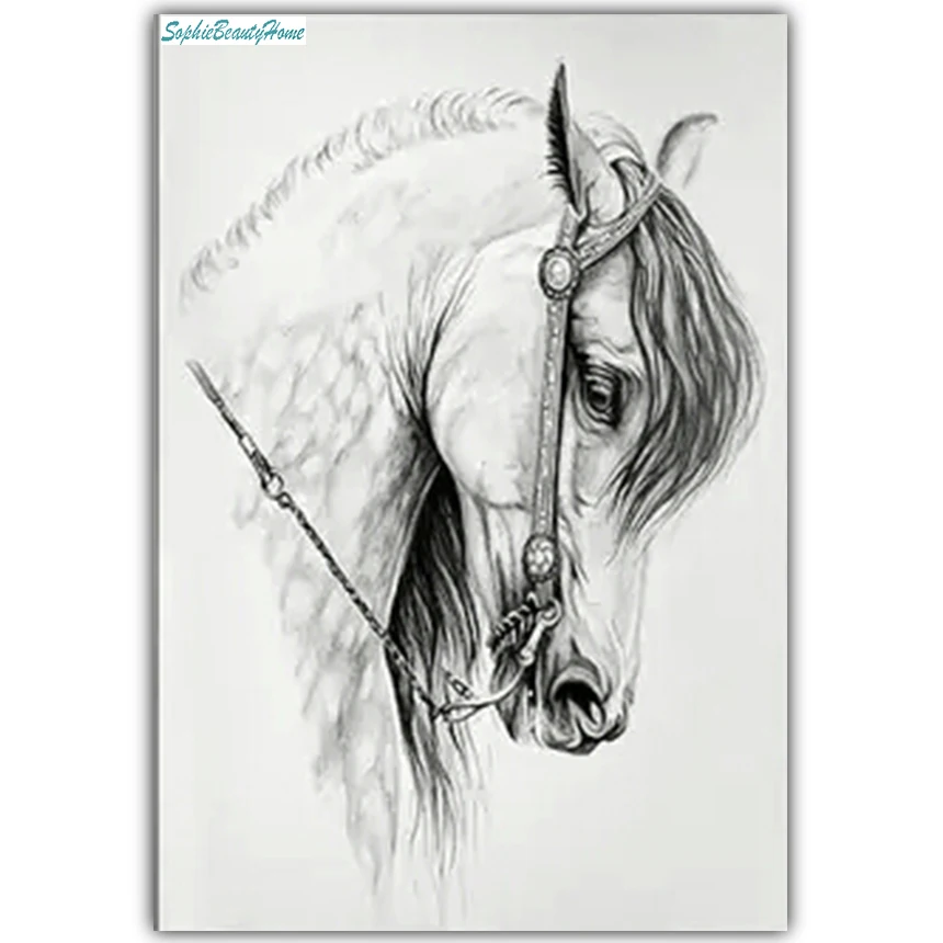 

Sophie beauty home DIY diamond embroidery 5D painted diamond cross stitch 3D animal white horse head mosaic wall home decorative