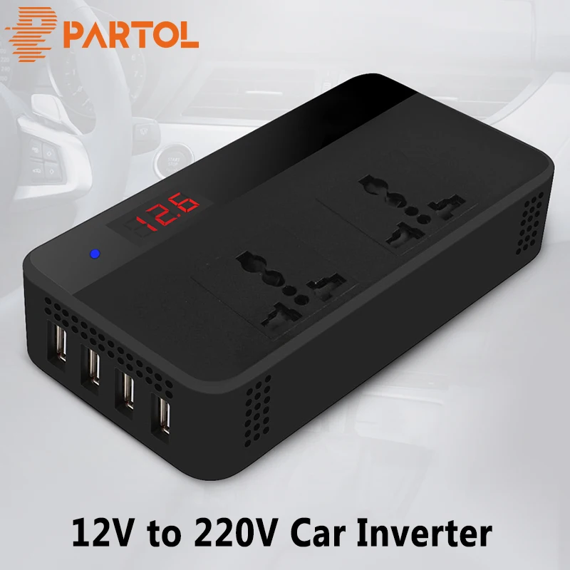 

Partol 12V to 220V Car Inverter 200W Power Inverter Voltage Converter With 4 USB Socket Charger Auto Cigarette Lighter Universal