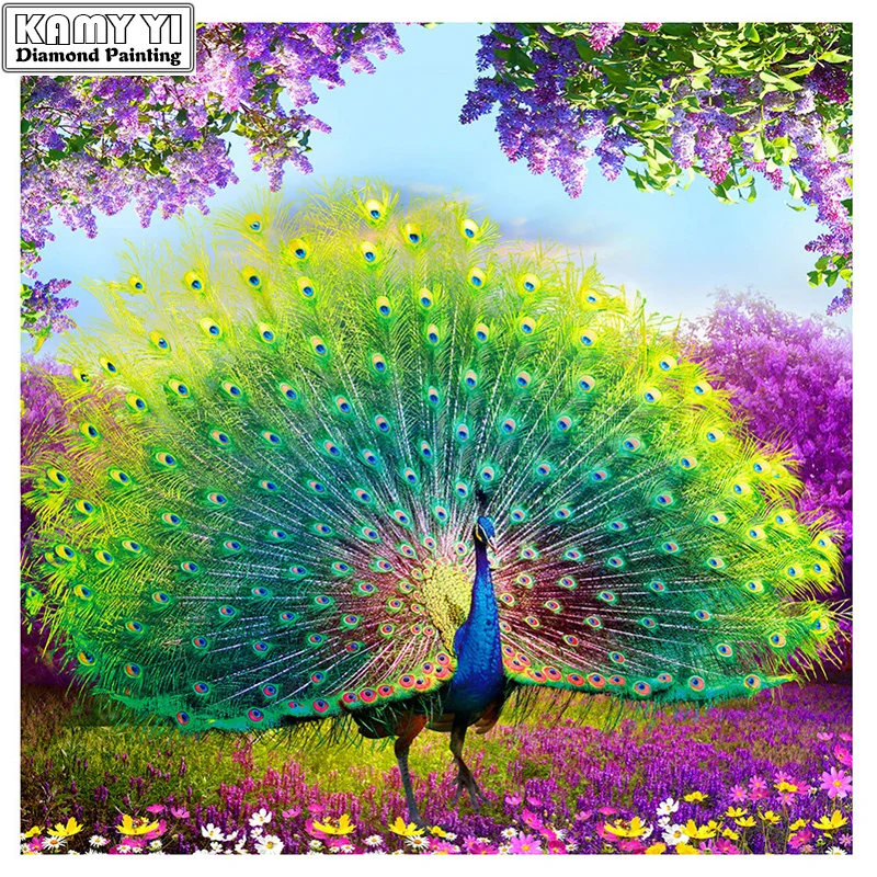 

DIY 5D Diamond Painting Cross Stitch square Diamonds Embroidery Peacock Wealth and Good Fortune Diamond Mosaic Home Decor