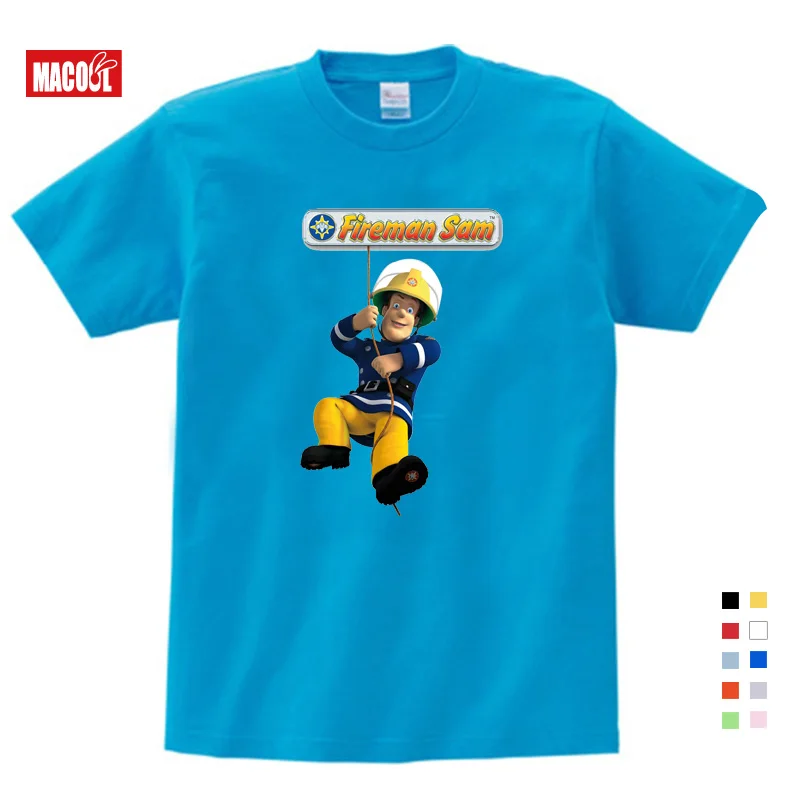 Children Hot Cartoon Fireman Sam Print Tee Tops Clothes For Kid Short Sleeve T-shirts Boy Girls 100%Cotton T-shirt Costume