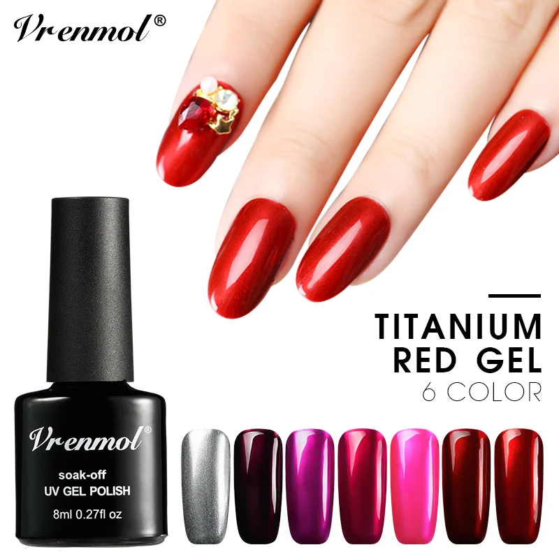 

Vrenmol 1pcs Titanium Red UV Gel Nail Polish 6 Colors Mirror Effect Acrylic Colors Gel Lacquer Wine Red Rose Titanium Gel Polish
