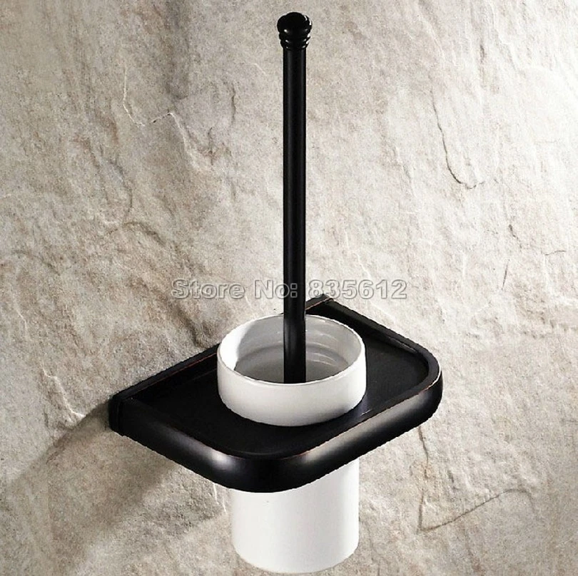 Черный Масло втирают Бронзовый настенный ванной керамическая чашка и латунный держатель туалетной щетки Wba196
