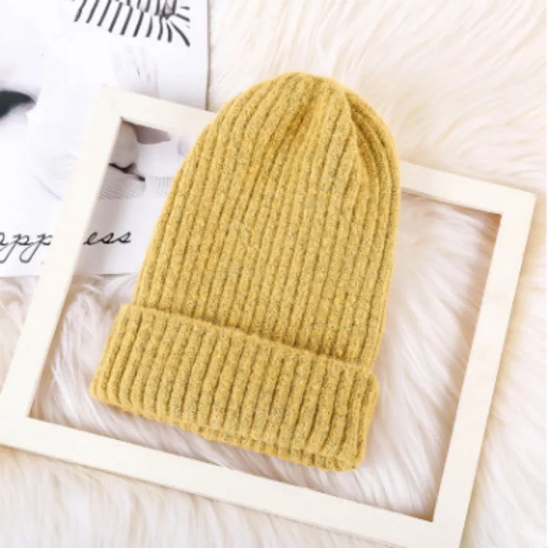 Модная шерстяная шапка Skullies Beanie для женщин и девочек, однотонная теплая шерстяная трикотажная шапка, ветрозащитная женская зимняя шапка