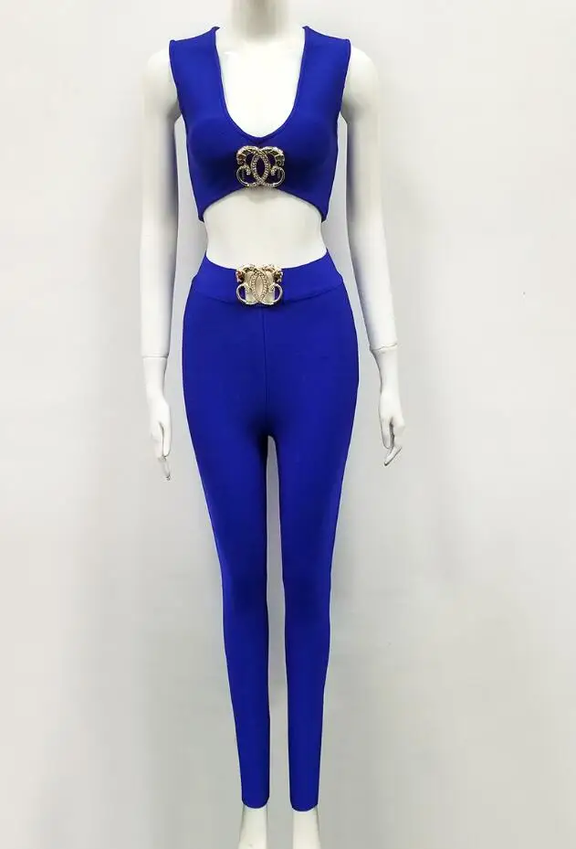 Одежда высшего качества сексуальный v-образный вырез 2 шт. комплект с ремешками знаменитого дизайнера женские Модные набор - Цвет: Королевский синий