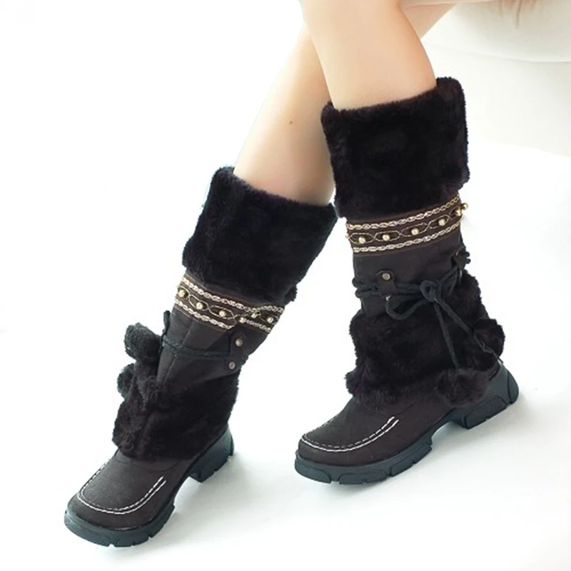 

KARINLUNA big Size 35-43 Winter Warm Fur Shoes Woman Rubber Sole Knee High snow Boots Fashion Plush Russia Winter SHOES WOMEN