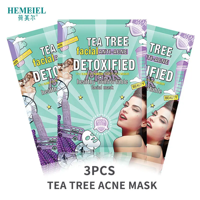 HEMEIEL tea Tree detox Корейская маска для лица против акне и черных точек увлажняющая маска для лица с масляным контролем уход за кожей 3 шт - Цвет: 3pcs