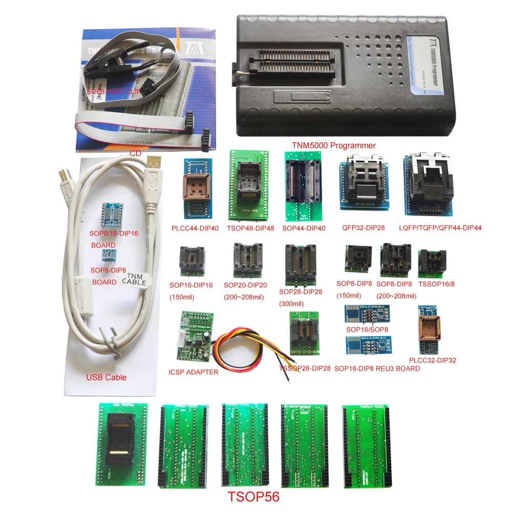 Оригинальный программатор TNM5000 USB EPROM рекордер памяти + 19 адаптеров для ПК Зажим IC