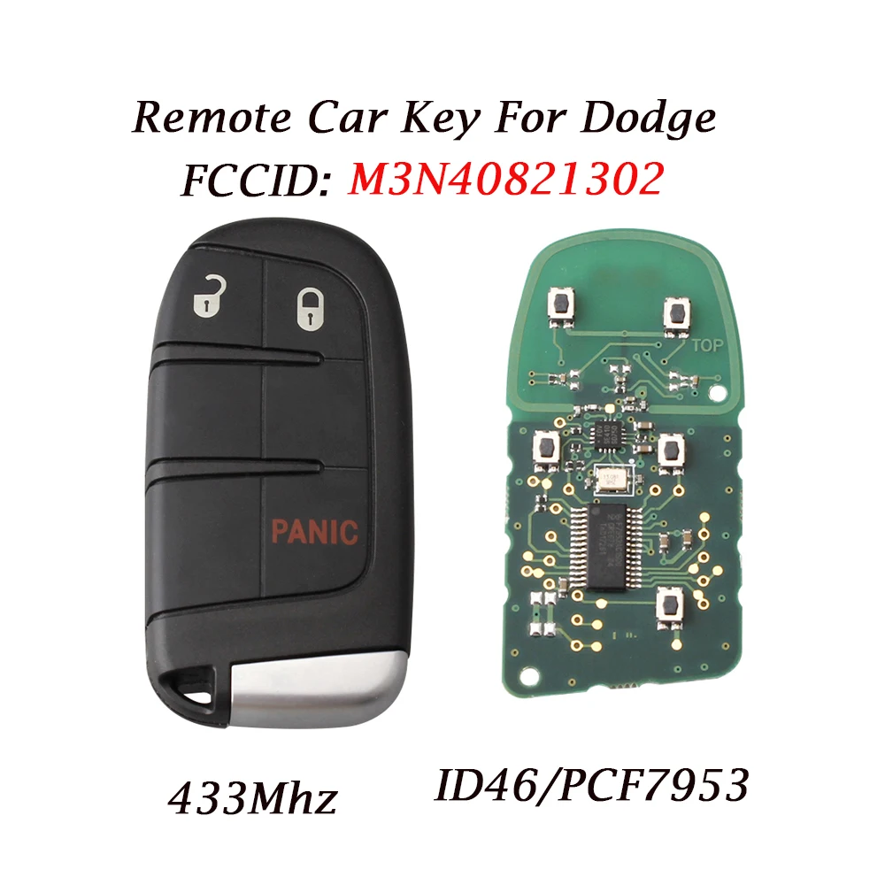

2Pcs*3 Buttons Smart Car Remote Key For Dodge Jeep M3N40821302 433Mhz Replacement Key Fob For Chrysler With ID46/PCF7953 Chip