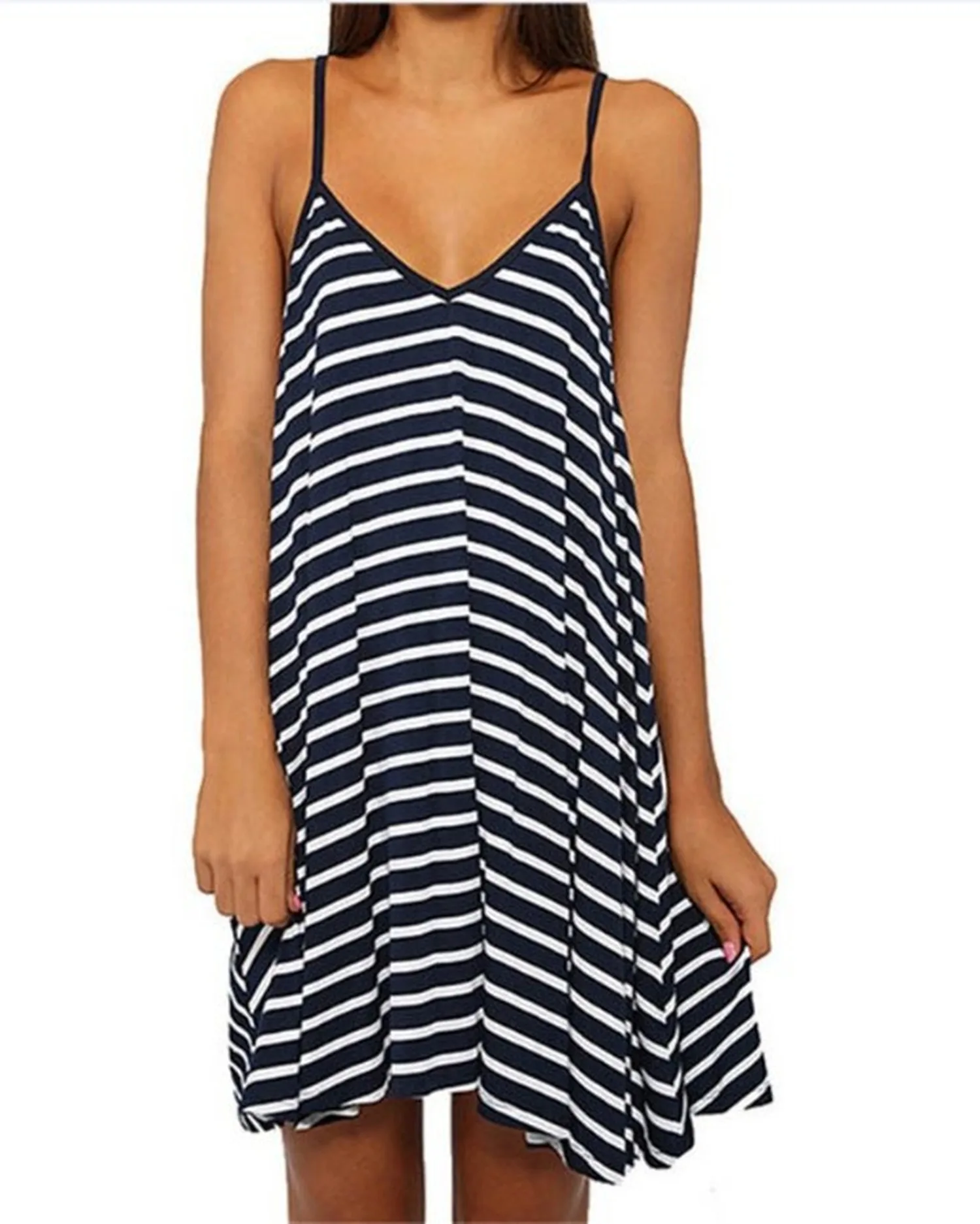 

Mini Striped Dress Women Clothes Summer Beach Thin Dresses Moda Mujer Casual Loose Suspenders Loose Elbise Mini Striped Dress
