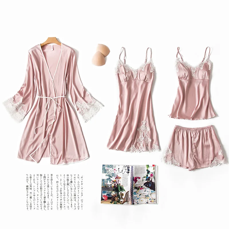 

2019 Spring and Summer Sexy Lace Women's Pajamas V-neck Thin Chiffon Hanging Home Service Suit Nightgown Pajamas Suit