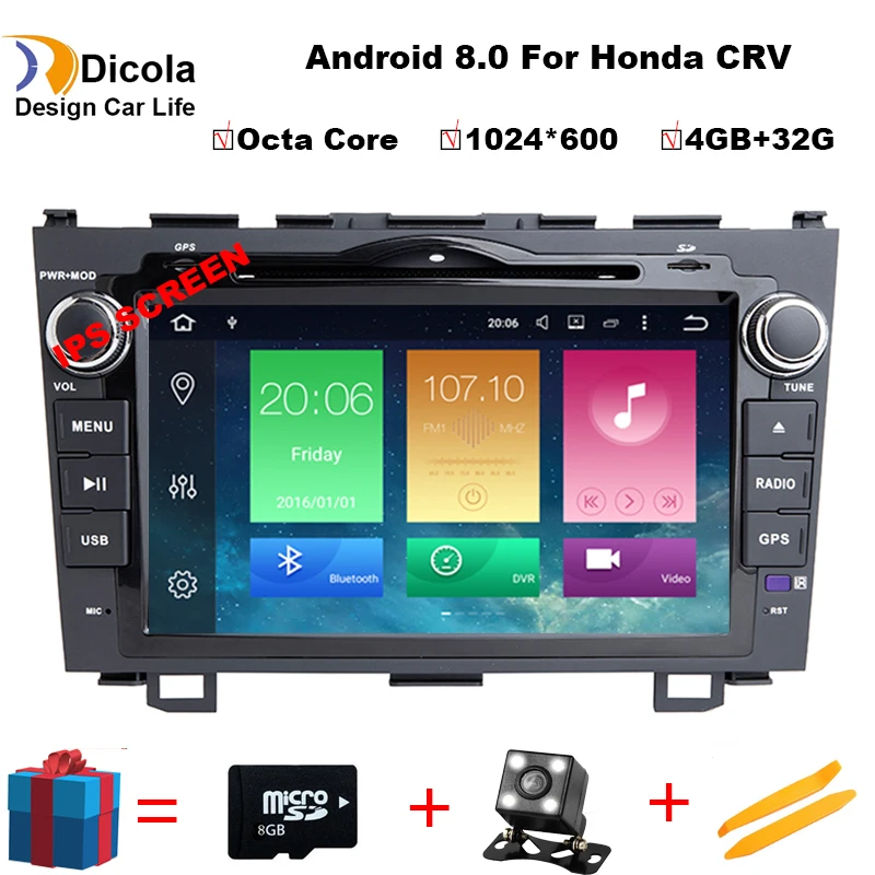 

HD 8 inch Octa Core 1024X600 Android 8.0 Car DVD Player For Honda CRV CR-V 2007-2011 4G WiFi GPS Navigation Stereo Video SD USB