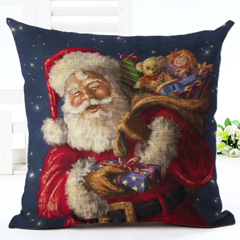 

1Pcs Christmas Santa Claus Pattern Linen Throw Pillow Cushion Cover Home Sofa Decorative Pillowcase New Year Decoration 45x45 Cm