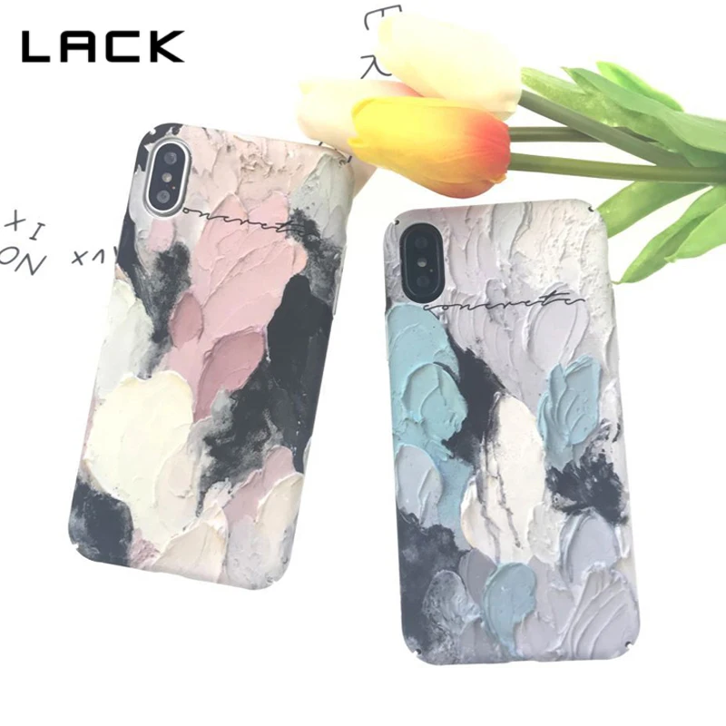 

LACK Graffiti Oil Painting Phone Cases For iphone X Case Retro Abstract Art Fashion Letter Capa For iphoneX Frosted Hard Cover
