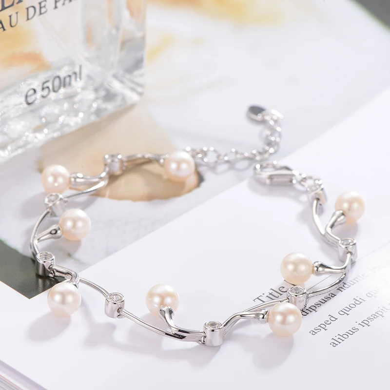 

gNpearl White Pearl Bracelet Jewelry Natural Freshwater Pearl High Quality 925 Sterling Silver Trendy Pearl Bracelets For Women