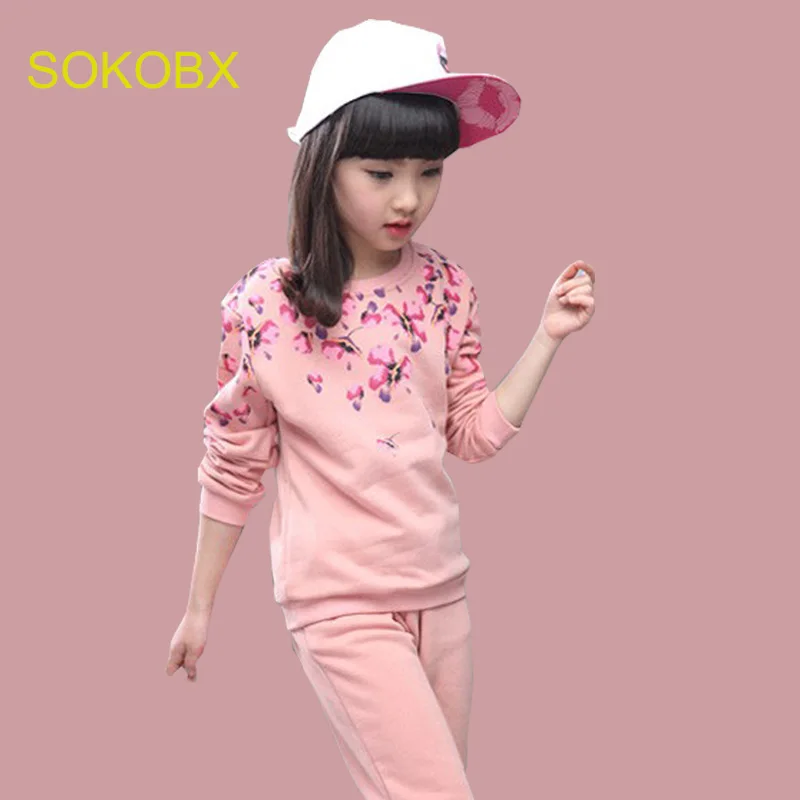 

SOKOBX Girls Clothing Autumn Flower Shirt & Pants 2017 Children Girls Set Kids Casual Girls Clothing Sets & Tracksuit Sports Sui
