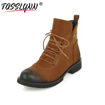 

TASSLYNN 2019 Casual Shoes Suede Round Toe Women Boots Square Med Heels Ankle Boots Zipper Fashion Autumn Shoes Women Size 34-43