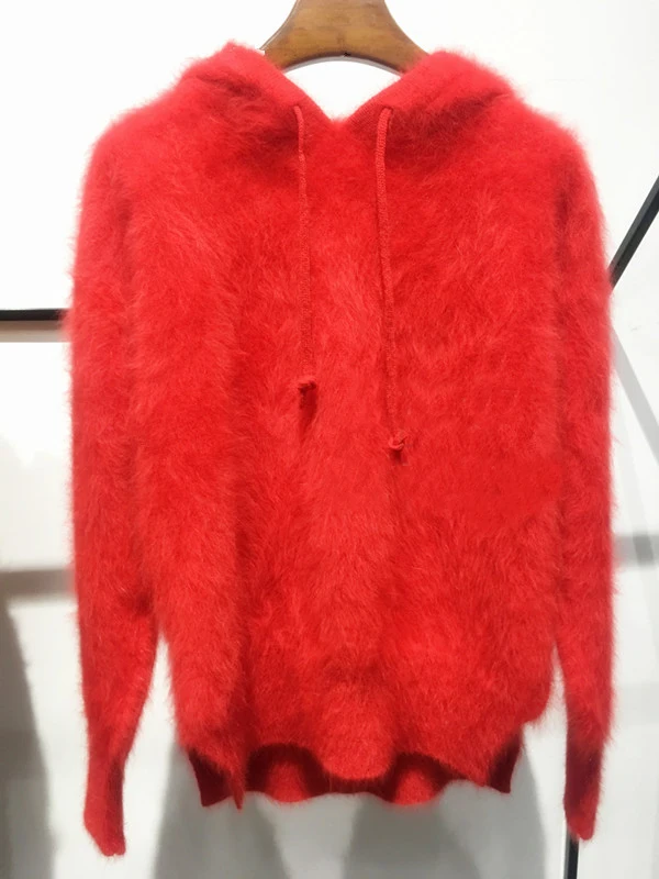 2018 Top Fashion Soft Pure Mink Cashmere Sweater Jacket with hood and string real mink cashmere pullovers tbsr291