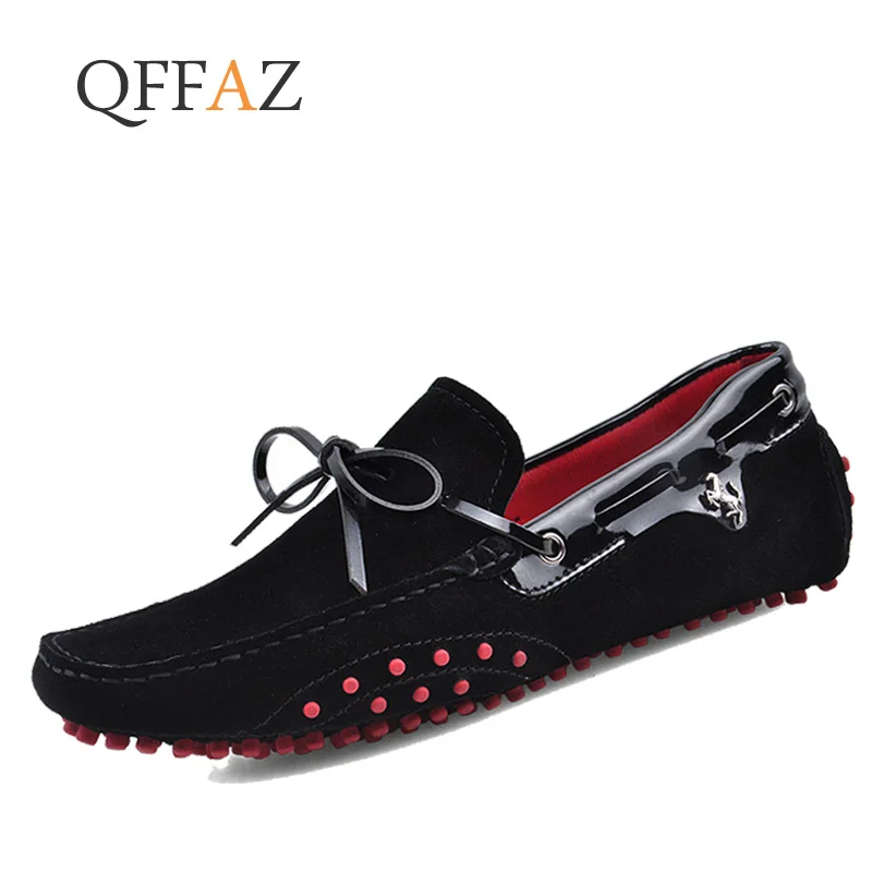 

QFFAZ Men Casual Shoes Genuine Leather Moccasin Loafers Masculino Handmade Slip On Flat Boat Shoes Male Footwear