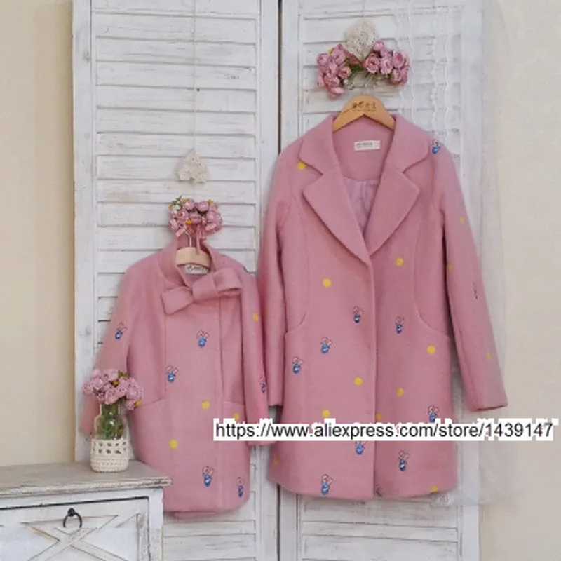 

Children clothing Mother Daughter very nice soft Coat Embroidery , 2-10 years old Child Girl clothes , Women plus Large size 4XL