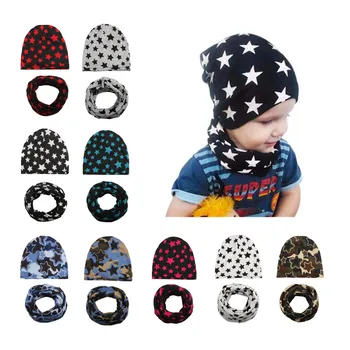

Autumn Winter Baby Hat Scarf Nice Camo Print Cotton Kids Boy Girls Cap Collar Scaves Children's Caps Beanie Set